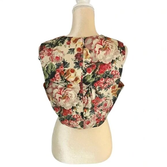 Zara Floral Crop Tank Top S V-Neck Vintage Rose Print Zip Back Summer Flower - Picture 10 of 10